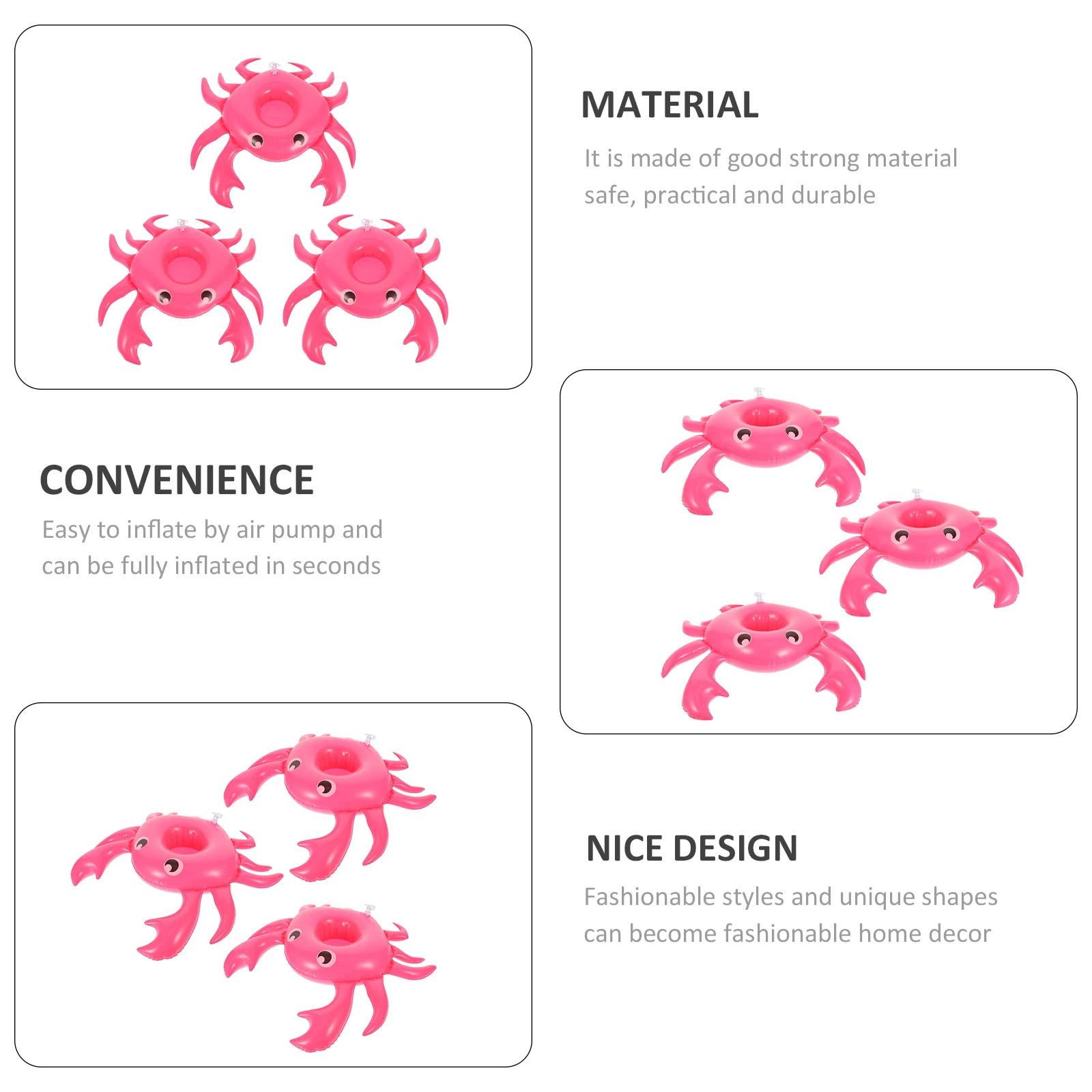 3 قطعة أصحاب كأس حمام سباحة قابل للنفخ تصميم السلطعون شرب يطفو مستقرة في الهواء الطلق حمام سباحة أصحاب المشروبات الكرتون الحيوانات #1