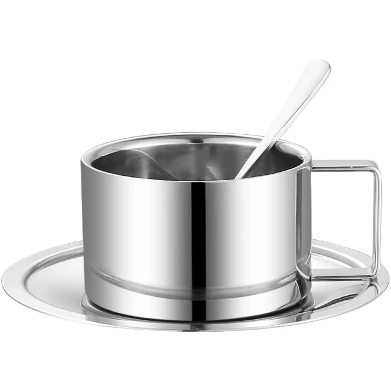 Coffee Cups Set Espresso Mugs | Stainless Steel Coffee Cup with Spoon and Saucer | Coffee Mugs Drinkware for Latte, Cappuccino, 