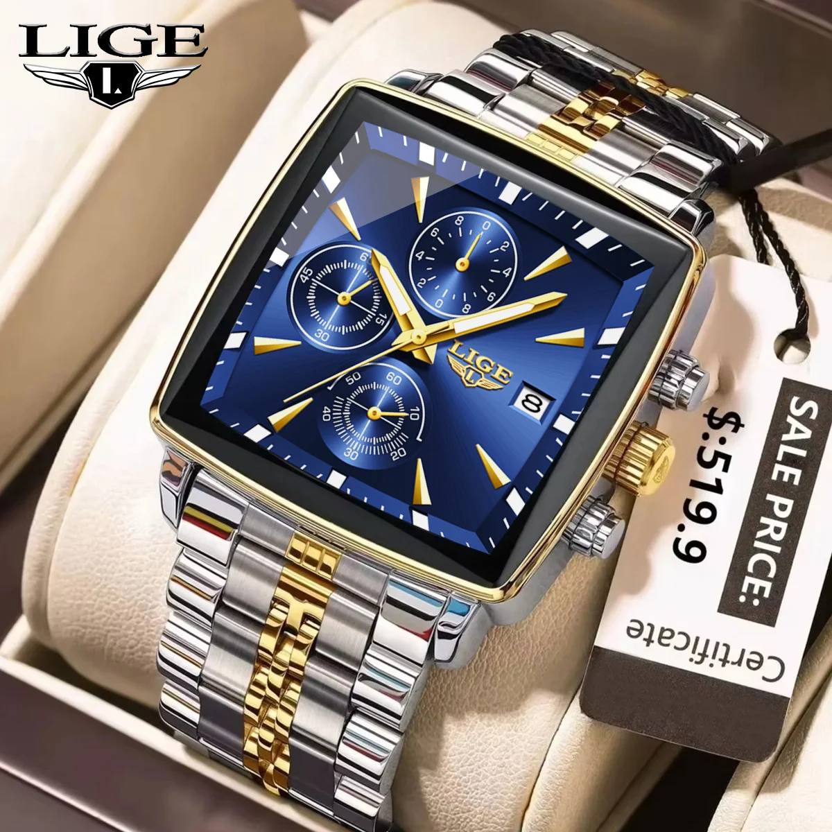 

LIGE Роскошные мужские часы Деловые военные спортивные кварцевые наручные часы из нержавеющей стали Водонепроницаемые хронограф с датой Мужские часы + коробка
