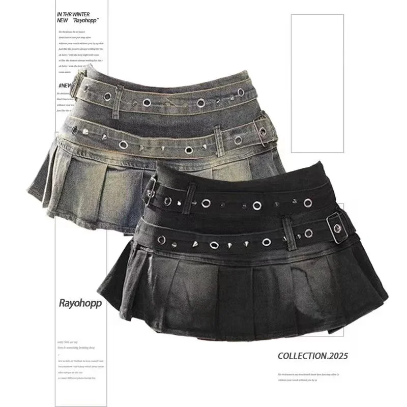 

Y2k Fashion Belted Waist A Line Dress Women Pleated Skirt In Summer Korean Vintage Style Versatile High-Waisted Slim Short Skirt