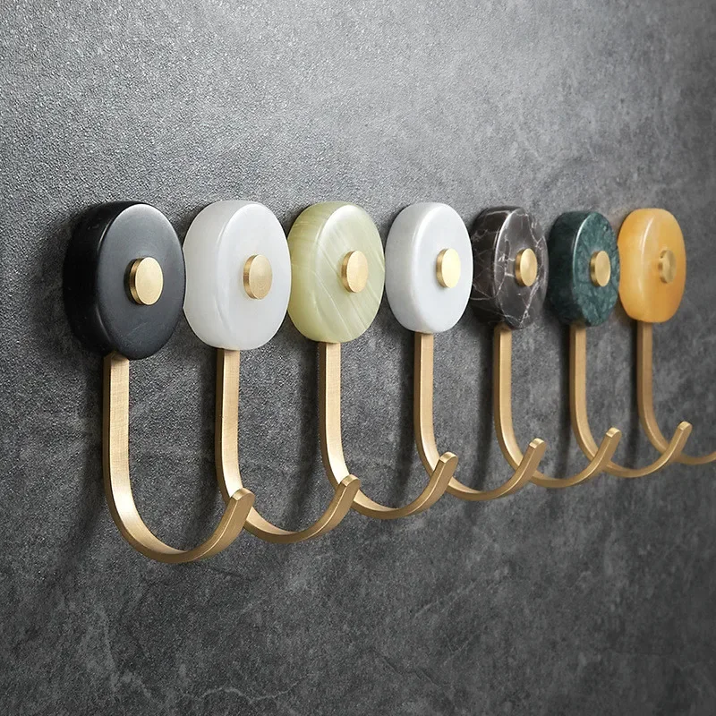 Tuqiu Bathroom Robe Hook Wall Hooks Marble and Brass Kitchen Towel Hook Gold Jade Brass Key Hat Bag Hanger Holder A26264608