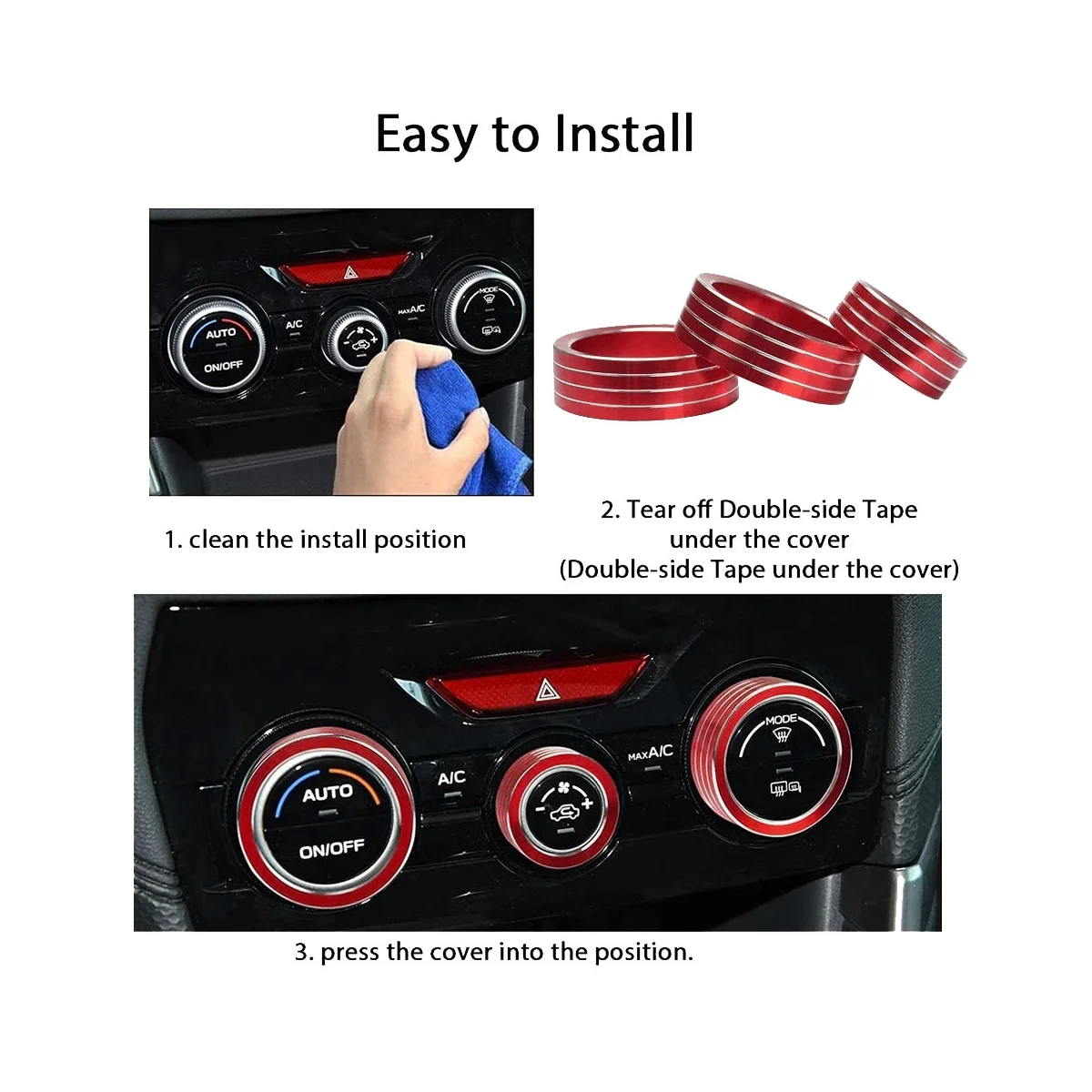 3Pcs Air AC Knob Control Volume Red Cover Rings Trim for Subaru XV Forester 2018-2023 Car Center Console Knob Ring Kits image 4