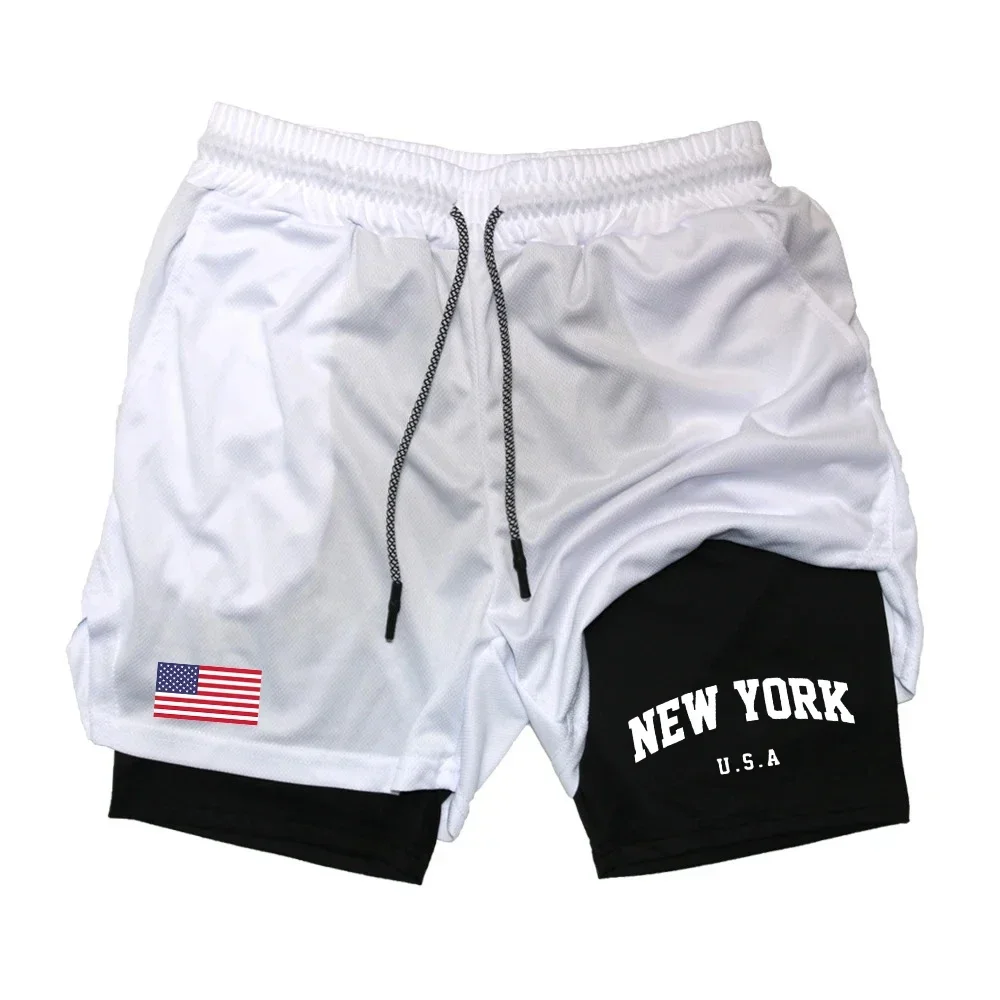 Men's 2-in-1 sports shorts, breathable, loose-fitting, quick-dry, double-layer, summer shorts, sports, running, fitness style, M