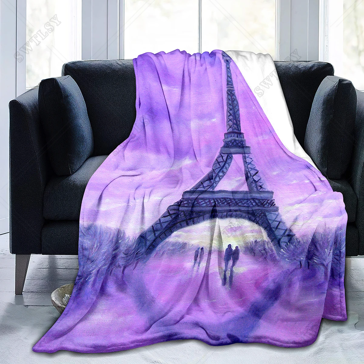 Eiffel Tower Flannel Throw Blanket King Queen Full Size for Bed Sofa Couch Lightweight Warm Super Soft Famous Landscape Blanket