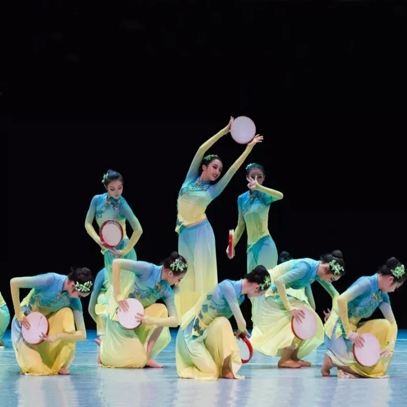 Dança étnica yangko roupas trajes de dança clássica chinesa fã guarda-chuva folk antigo yangko hanfu dança elegante conjunto de fadas