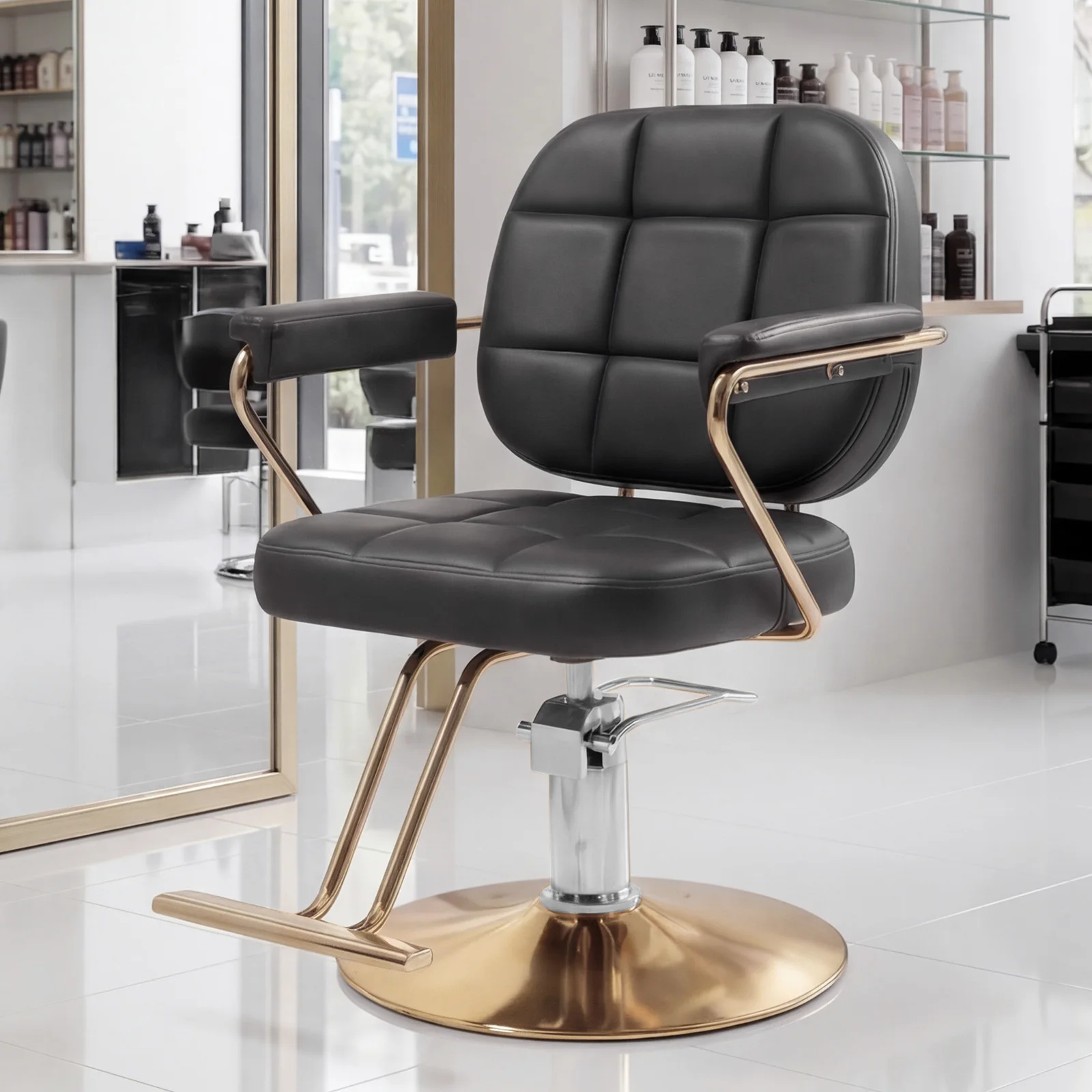 Luxury Black & Gold Barber Chair 330LBS Capacity, Heavy Duty Hydraulic Pump & Anti-Scratch Stainless Steel, Modern Hair Styling Chair for Salon Spa Tattoo Shop