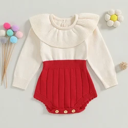 VISgogo 0-18 Months Baby Girls Sweater Romper Contrast Color Long Sleeve Knit Bodysuit for Newborn Infant Fall Winter Clothes