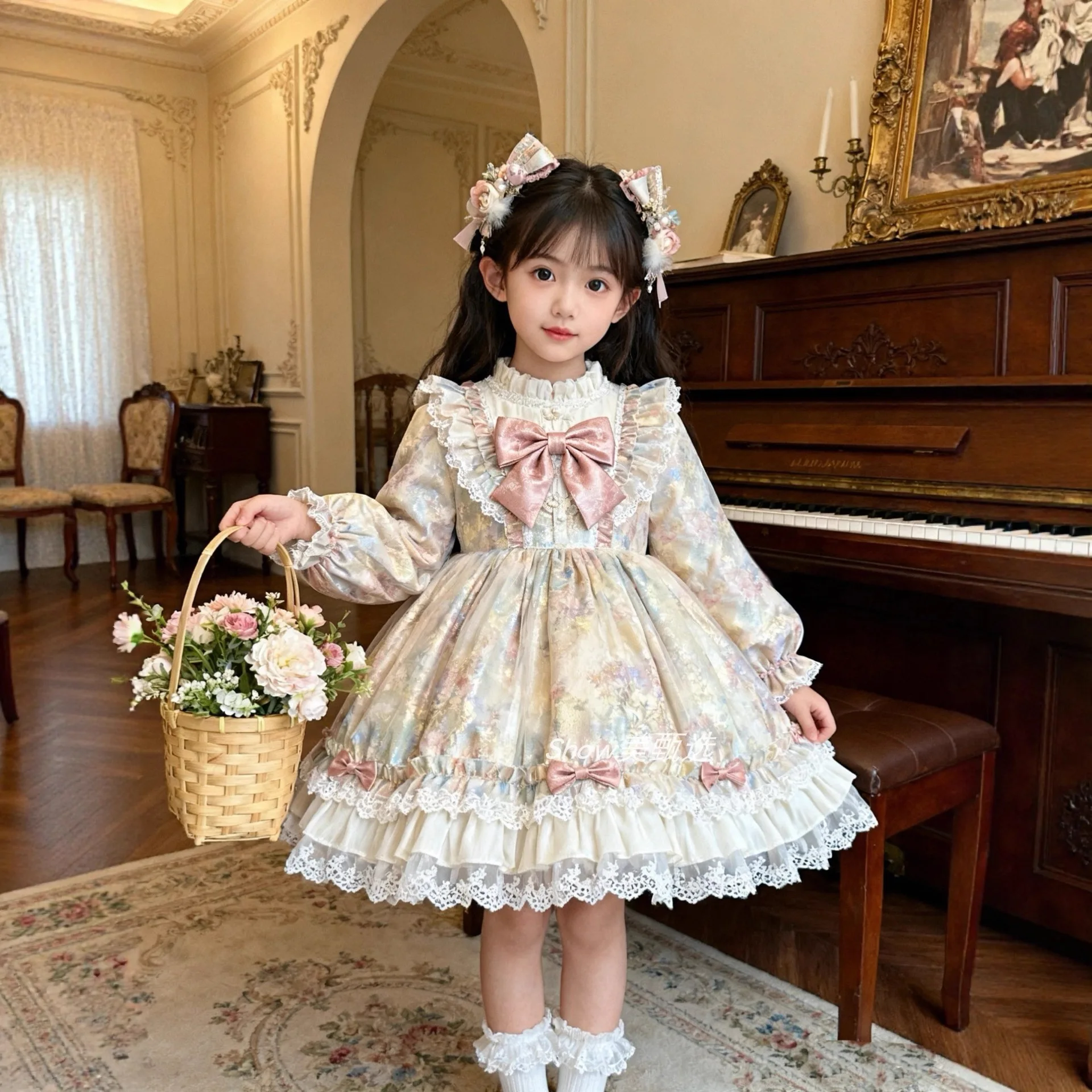 Girl Autumn Winter Long Sleeves Lolita Princess Dress Children's Birthday Party Dress Exquisite Dresses Cute Clothes Kid Costume