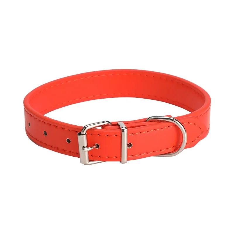 

PU Leather Dog Collar Adjustable Pet Necklace Durable D Ring Buckle Colorful Strap for Dogs Cats Outdoor Walking Training Use