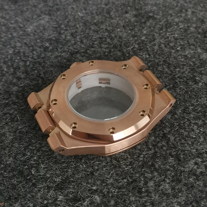 推奨クリスタル41mmピンクゴールドpvdステンレススチールケースストラップダイヤルとポイントスクリュークラウンパーツ