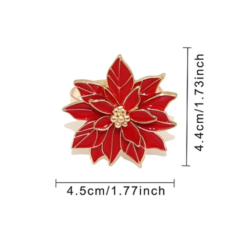 

6 шт., рождественские цветы, кольца для салфеток, держатели для украшения стола из сплава для праздника, годовщины свадьбы, ужина