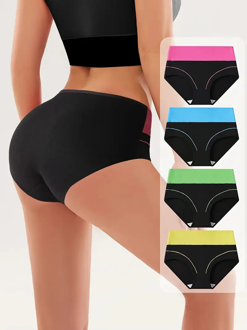 4 ks kalhotky s vysokým pasem pro ženy, tvarující tělo, měkké bavlněné kalhotky, tenké prodyšné kalhotky, spodní prádlo, plus velikost XS-3XL - náhled 3