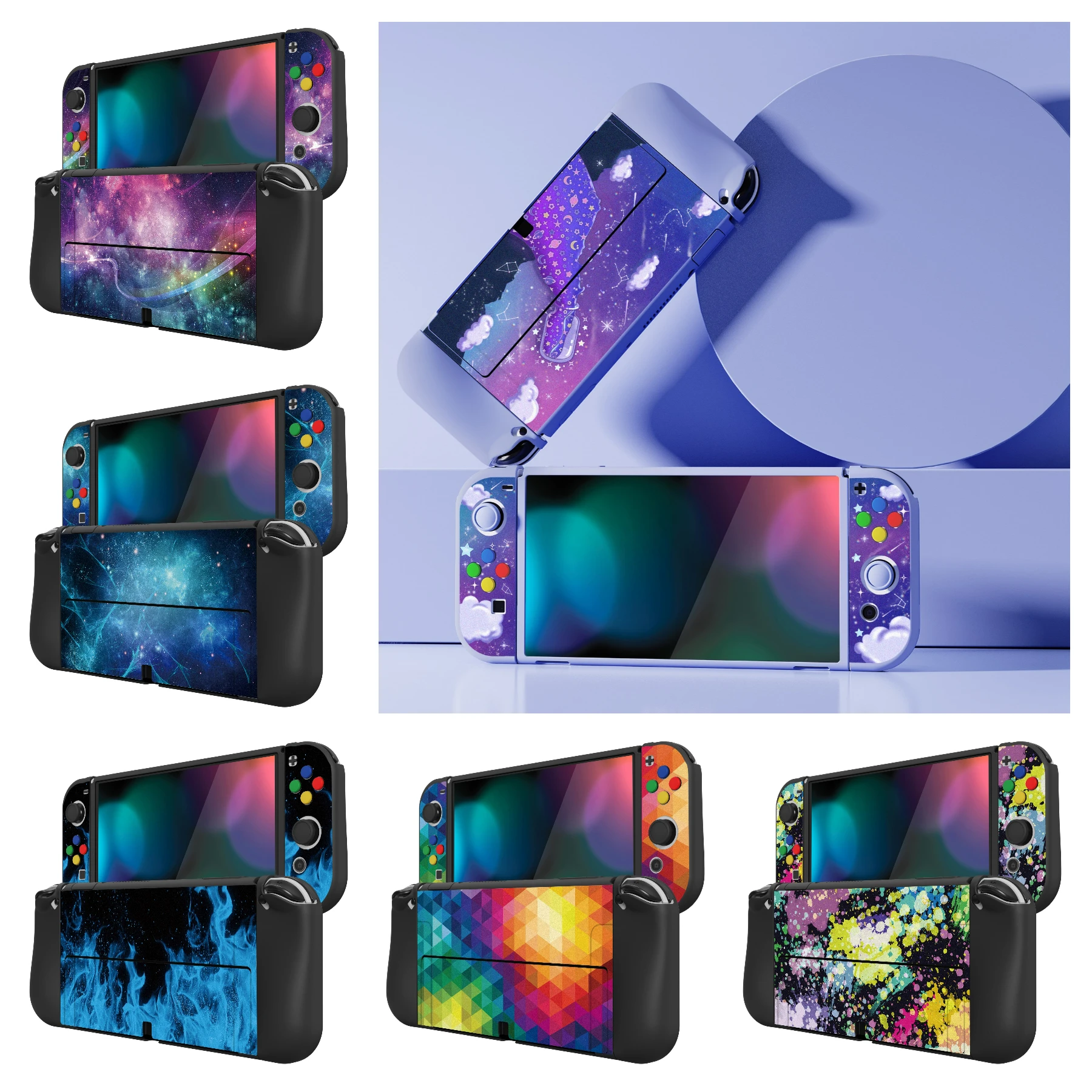 

PlayVital ZealProtect Soft Protective Case Protector for Nintendo Switch OLED W/Thumb Grips - Starry Sky & Colorful Series