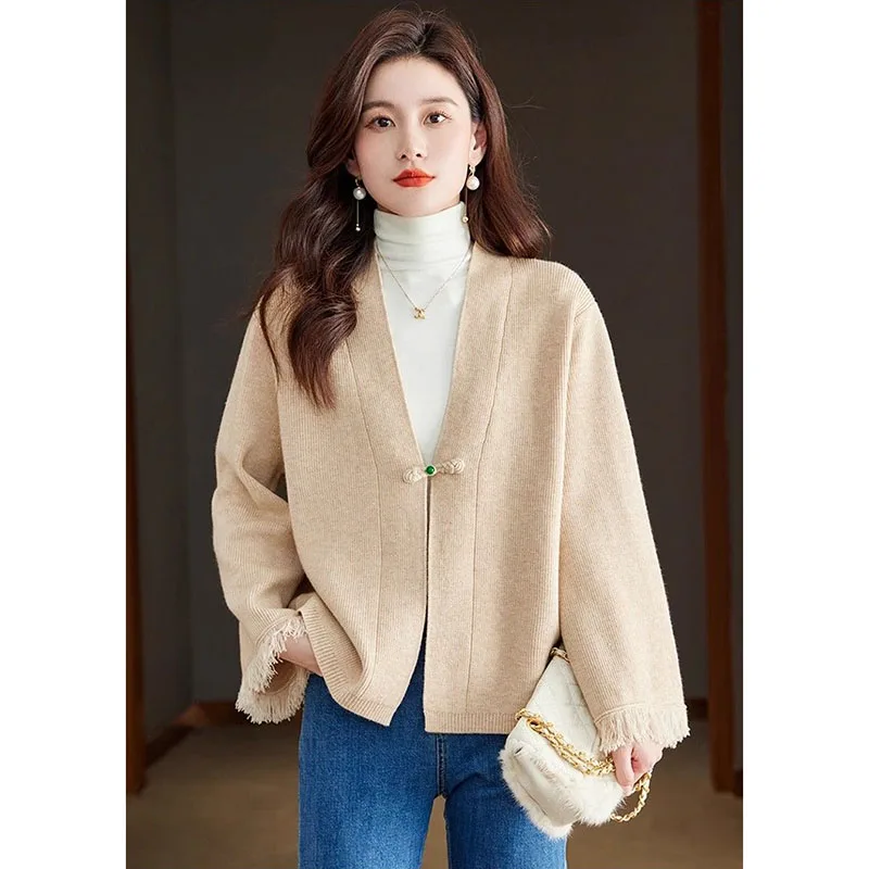 

Luxury Knitted Sweater Cardigan Coat Women's Spring Autumn New Chinese V-Neck Cardigan Coat Comfortable Temperament Elegant Coat