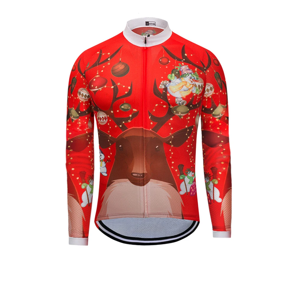 2020 New Christmas Long Sleeve Cycling Jersey Winter Fleece Wool And Spring Autumn Thin Mountain Bicycle Clothes Multi Styles