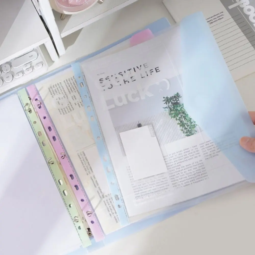 مجلد ملفات A4 من أوراق الشجر السائبة، حقيبة تخزين ورقية شفافة قابلة للفصل، كتيب تخزين مكتبي للطلاب