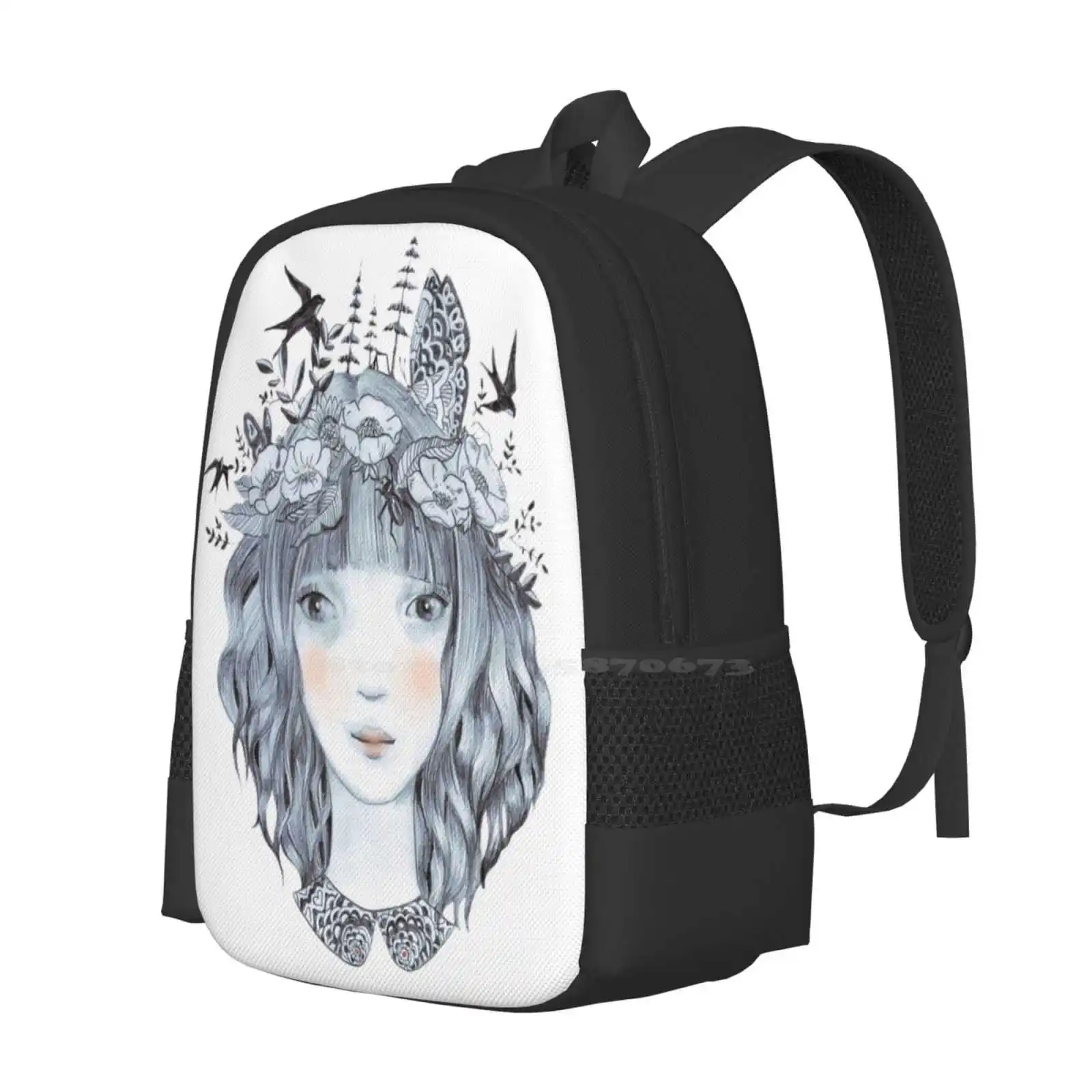 Back To My Roots Hot Sale Schoolbag Backpack Fashion Bags Girl Illustration Pencil Sketch Pencil Illustration Pencil Drawing