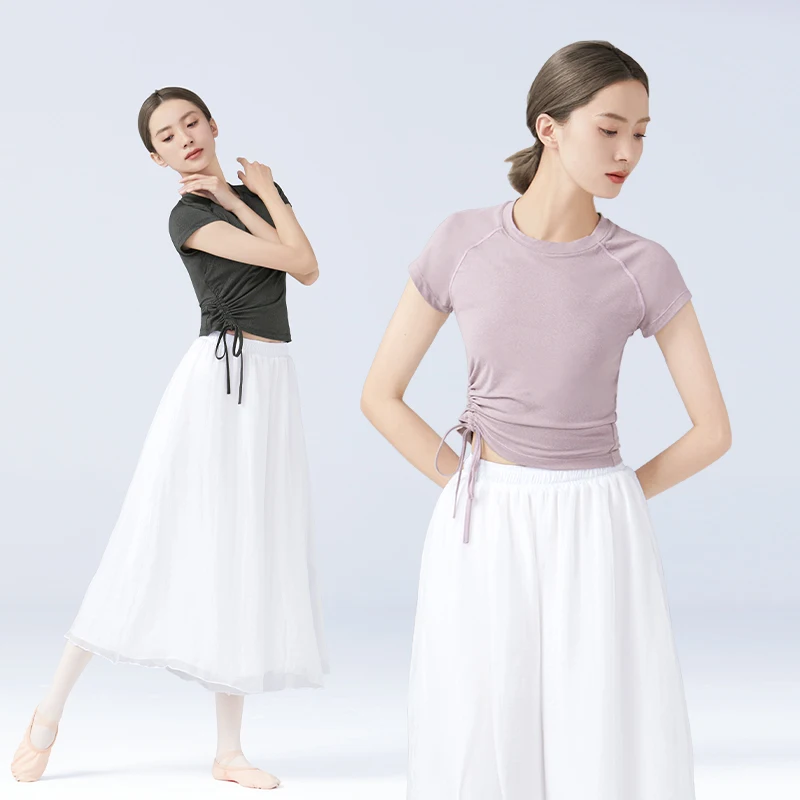 tops-de-danca-para-mulheres-meninas-grandes-cordao-lateral-bale-treinamento-de-danca-camiseta-de-manga-curta-adultos-yoga