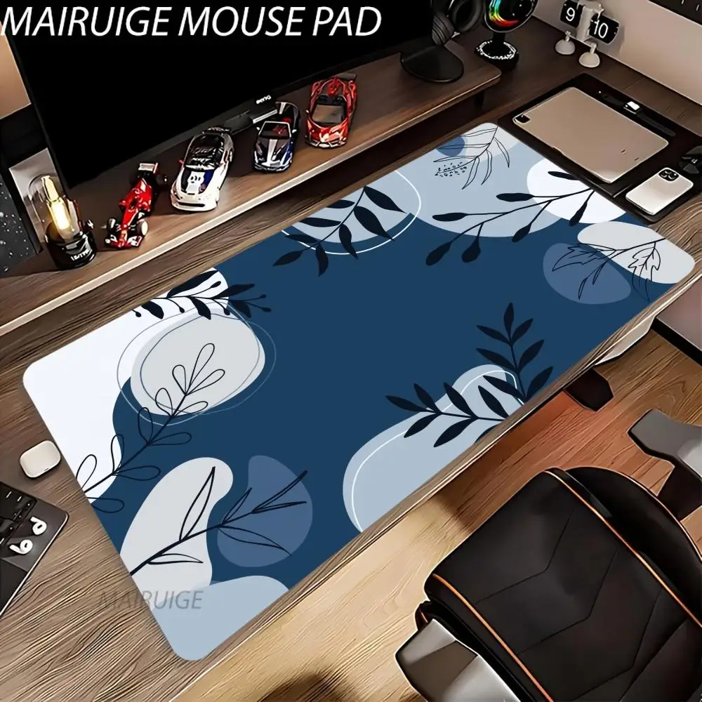 Blue Floral Mouse Pad Large Computer Office Game Table Mat XXL Rubber Anti-slip Stitched Edges Keyboard Mats Home Long Desk Pads