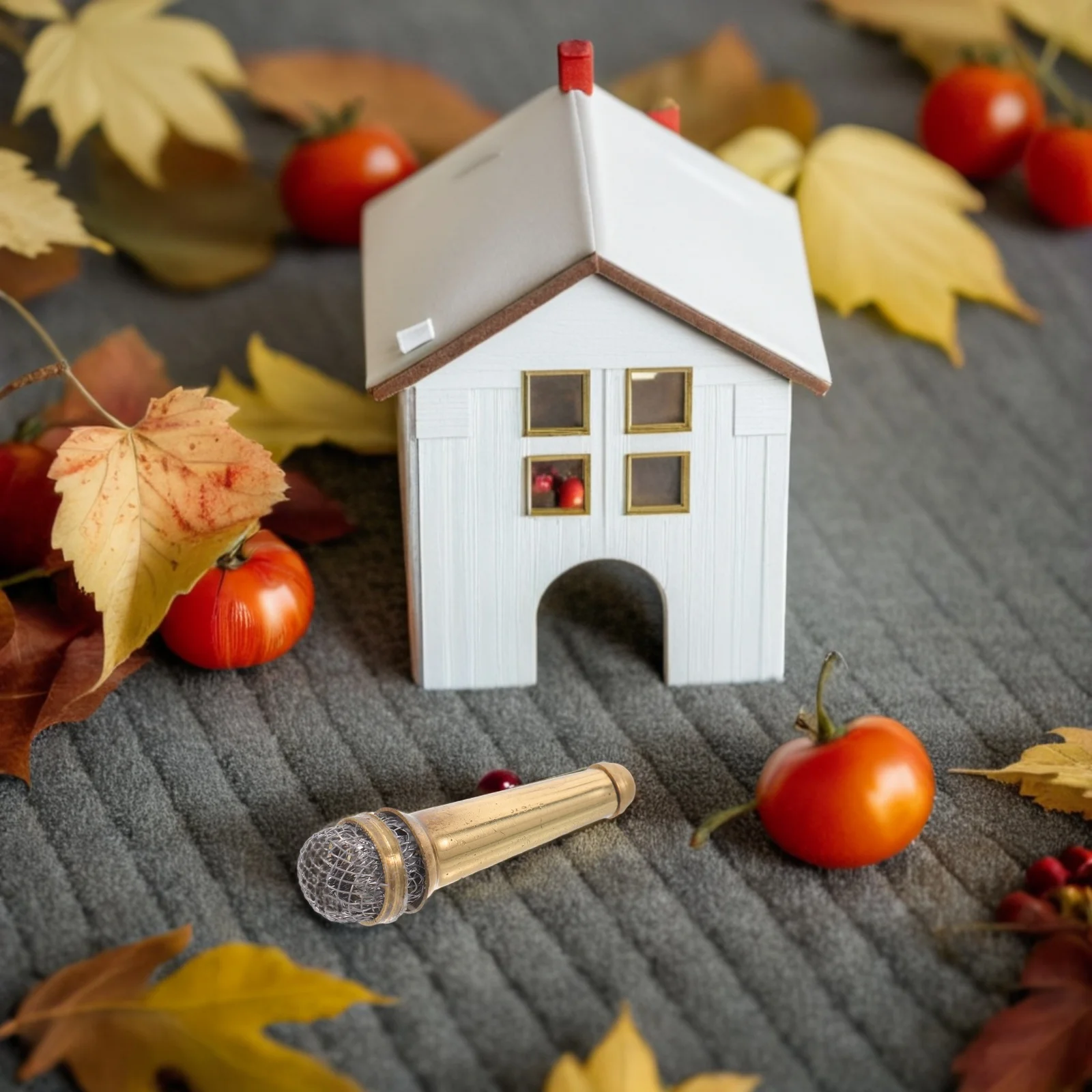 

1:12 Scale Mini Microphone Model Gold Copper Tiny Dollhouse Accessory Realistic Party Prop Toy Fake Microphone for Miniature