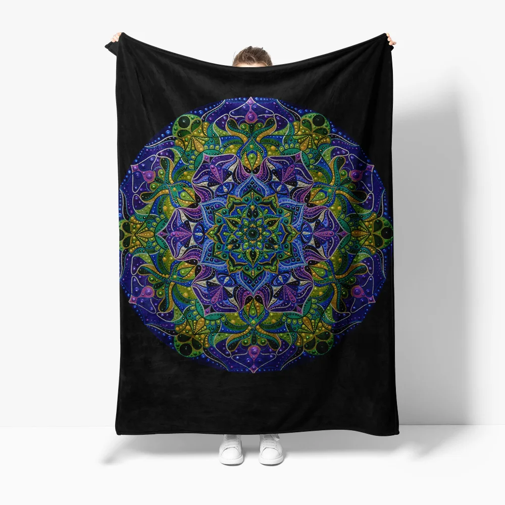 

Psychedelic Mandala Colorful Tie Dye Print Blanket Trippy Optical Illusion Bed Cover Vibe Blanket Festival Gift