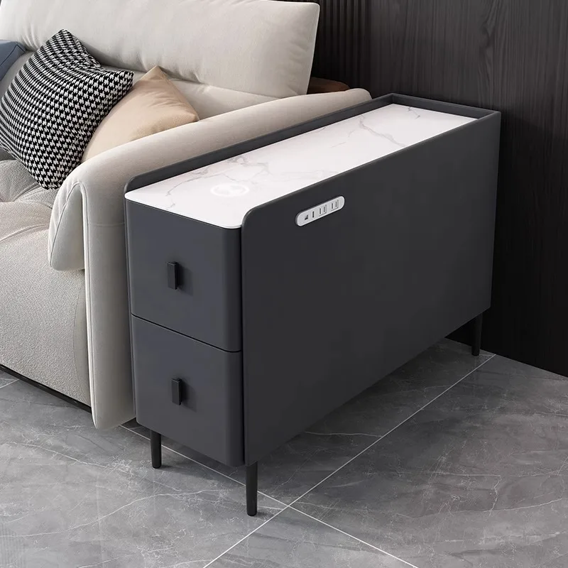 Rock-board sofa edge cabinet Living room intelligent moving edge several modern coffee table bedside storage cabinets.