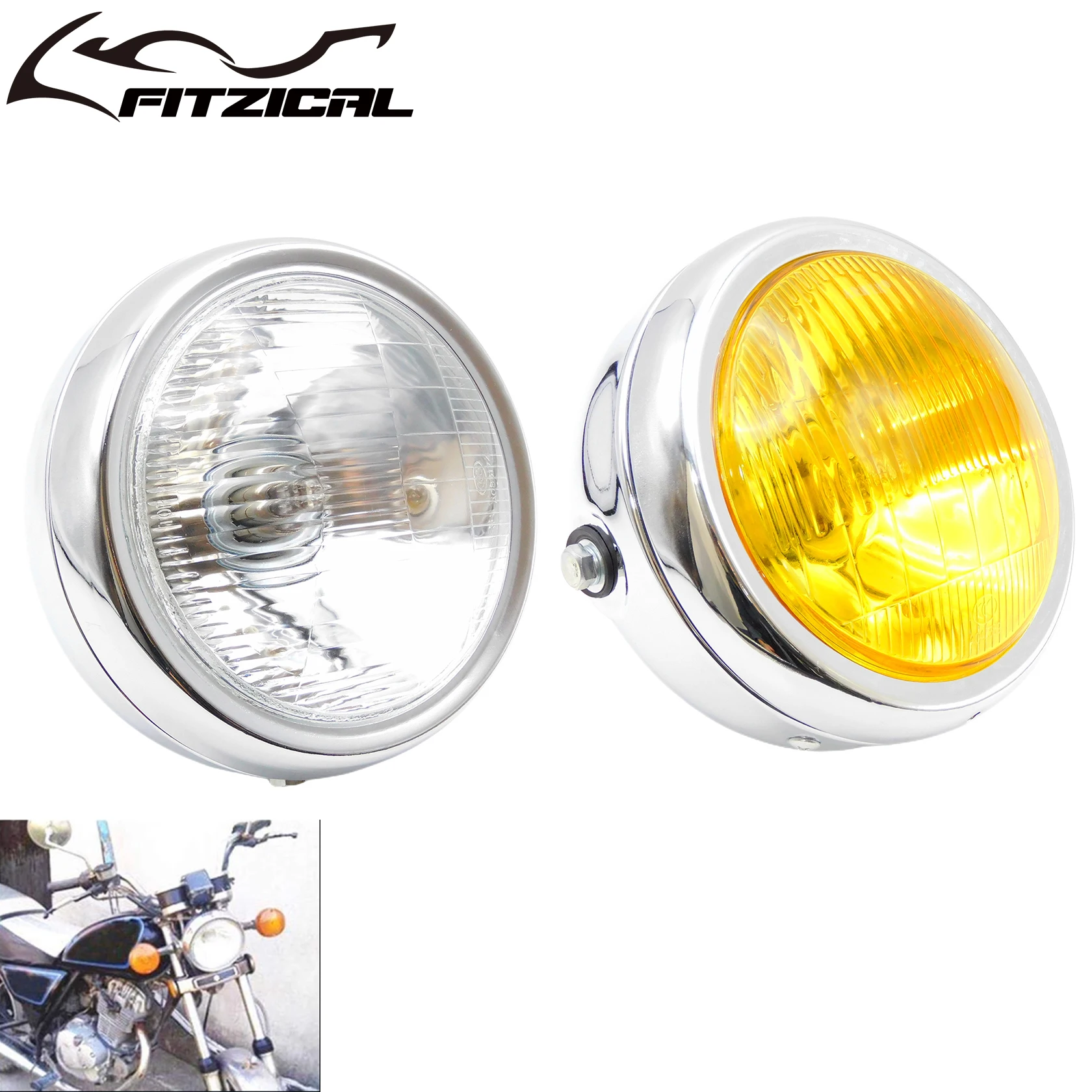 5.75\'\' Motorcycle Chrome Headlight 35W Halogen Front Headlamp For CG125 For GN125 For Yamaha For Suzuki Cafe Racer Bobber Custom