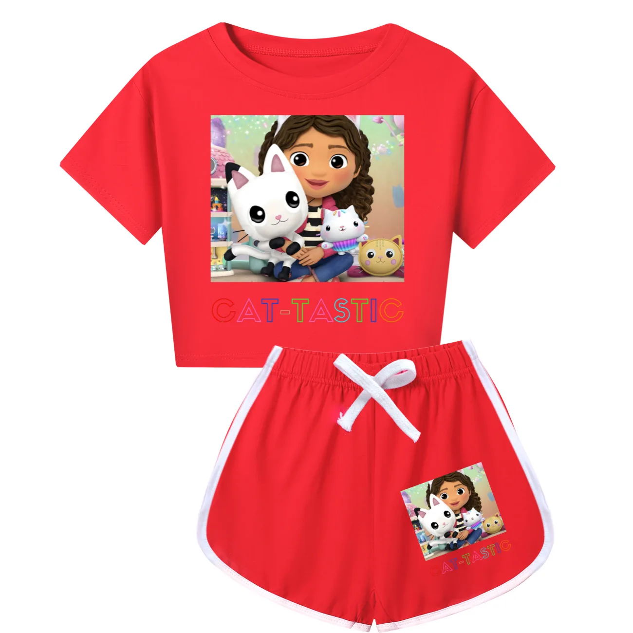 Gabbys-ropa de casa de muñecas para niños, camiseta de gatos Gabby, pantalones cortos, conjuntos de 2 piezas, ropa deportiva para ejercicio de YOGA, conjunto de ropa para niña