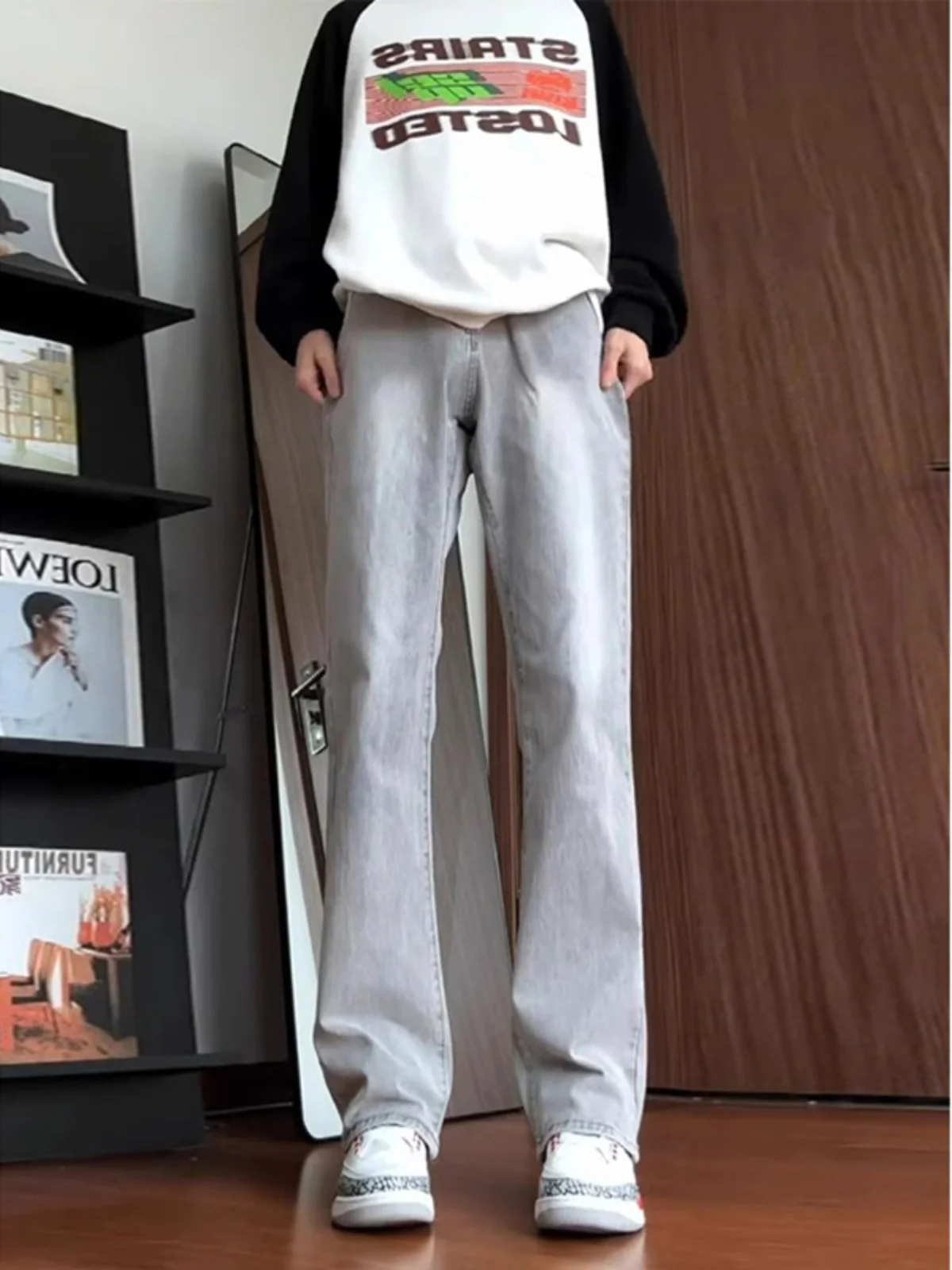 

ay Micro Flared Jeans Men's Winter Thiened Fce Long Straight Leg High Waist Jeans for Taller Men Extended Length