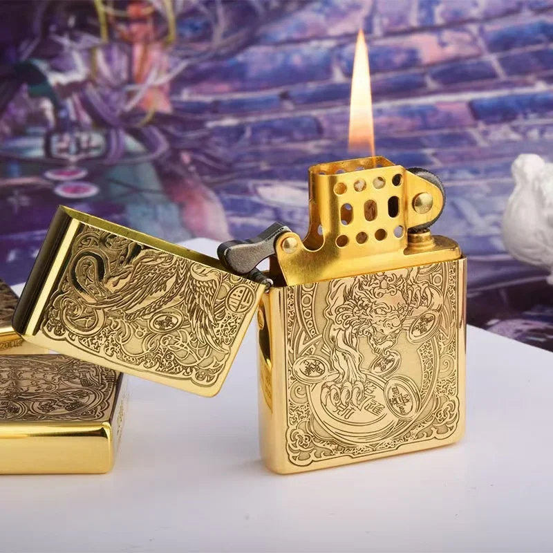 Original ZORRO Kerosen Lighter Retro Creative Pure Copper Shell Windproof Brass Cigarette Gasolin Engine Smoking Gift Box
