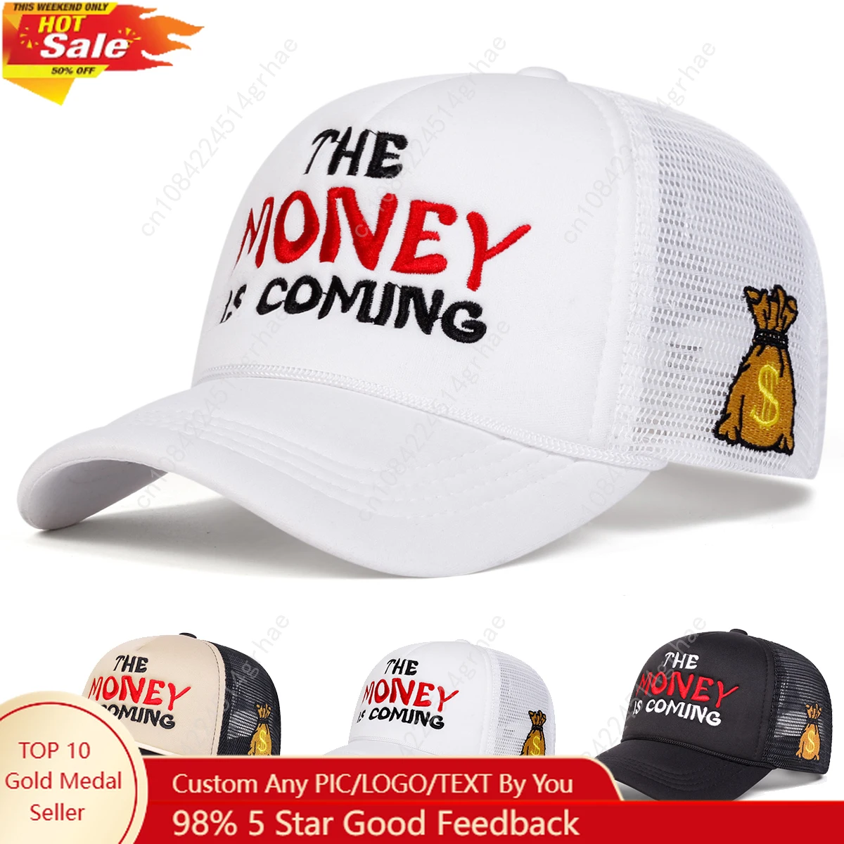 

Unisex THE MONEY Letter Embroidery Baseball Net Caps Hip Hop Cap Spring Summer Outdoor Adjustable Casual Hats Sunscreen Hat