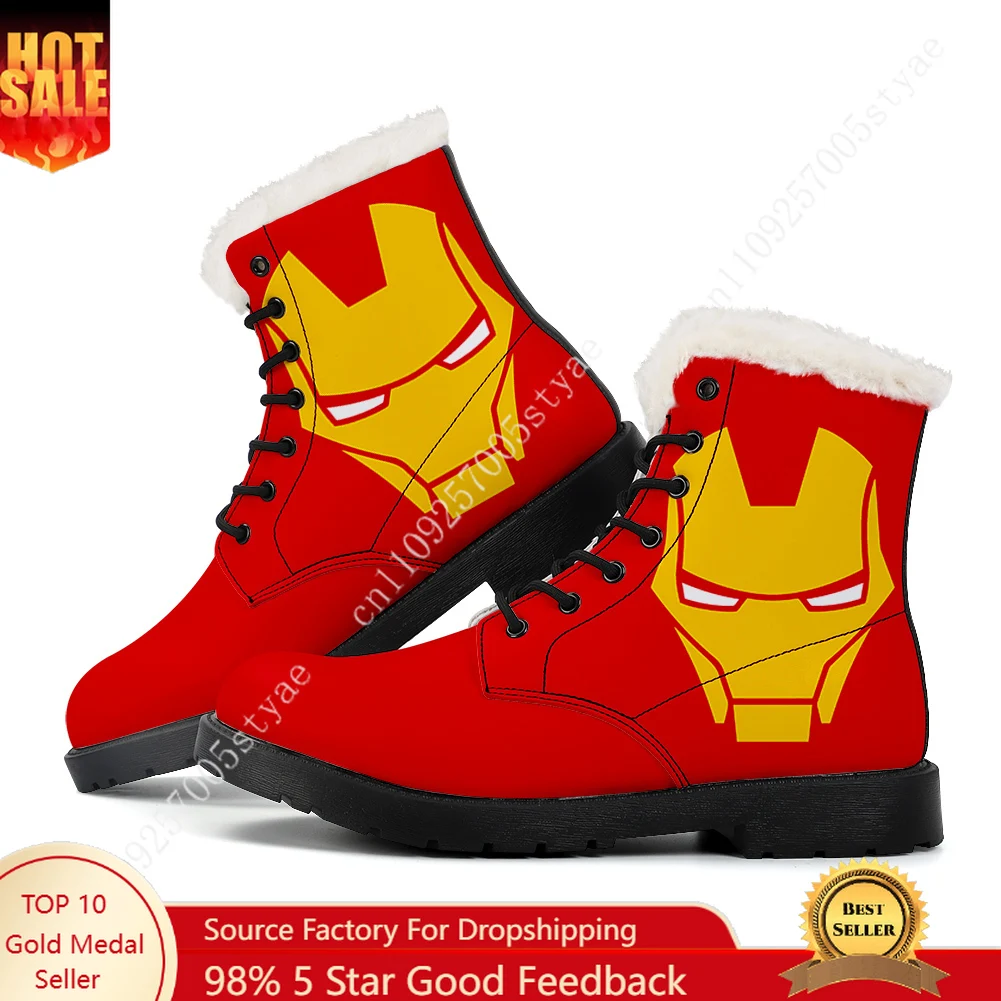 

Marvel Iron Man Tony Stark Plush Boots Mens Womens Teenager Shoes Casual Boot Light High Quality Couple Customize Shoe