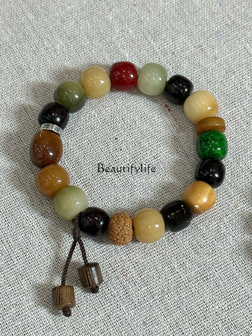 Retro Multicolor Bodhi Bracelet, Ebony Camel Bone Collectables-Autograph Rosary, Original