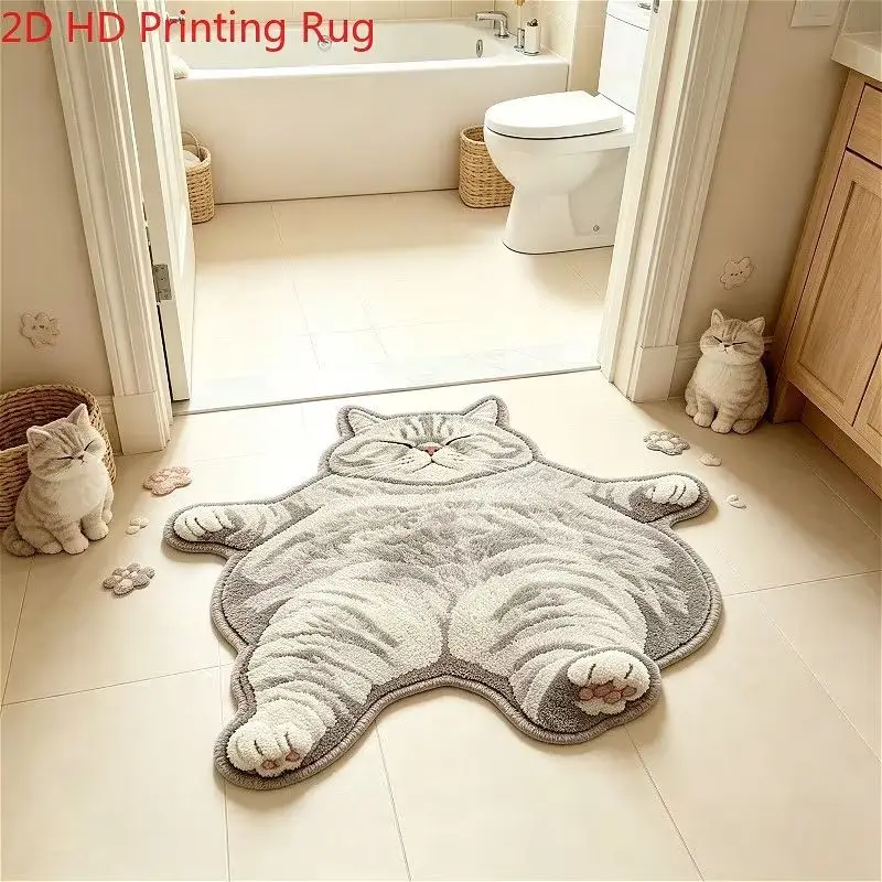 VIKAMA Ragdoll Cat Belly Up Irregular Rug Print Non Slip Mat For Bedroom Bathroom Living Room Pet Kawaii Decor