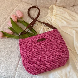 Letnie torebka ze słomy rattanowej dla kobiet z dzianiny torba na plażę stylu boho torba Crossbody wakacyjne torby na ramię codzienna kopertówka