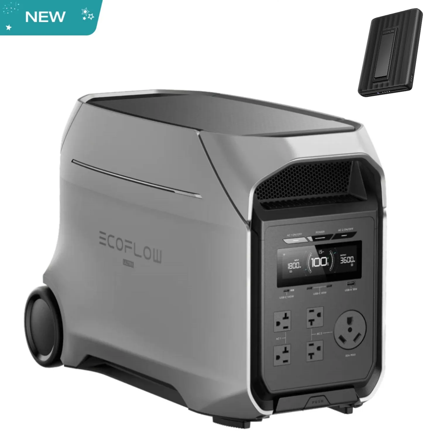 

Портативная электростанция ECOFLOW DELTA 3 Ultra Plus с быстрой зарядкой Mag, внешний аккумулятор 10000 мАч, LiFePO4 батарея 3072 Вт·ч, выходная мощность 3600 Вт