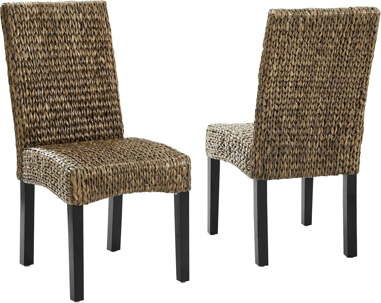 Edgewater Handwoven Natural Fiber Rattan Dining Chairs Set Of 2, Seagrass