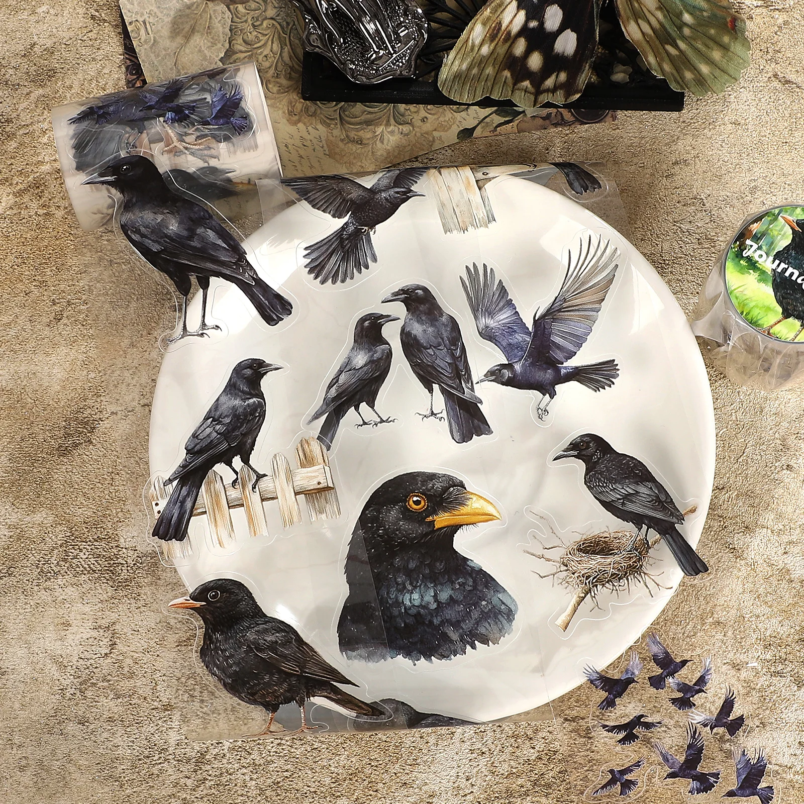60mm*185cm Vintage Dark Crow Landscape PET Tape Creative DIY Journal Material Collage Scrapbooking Stationery