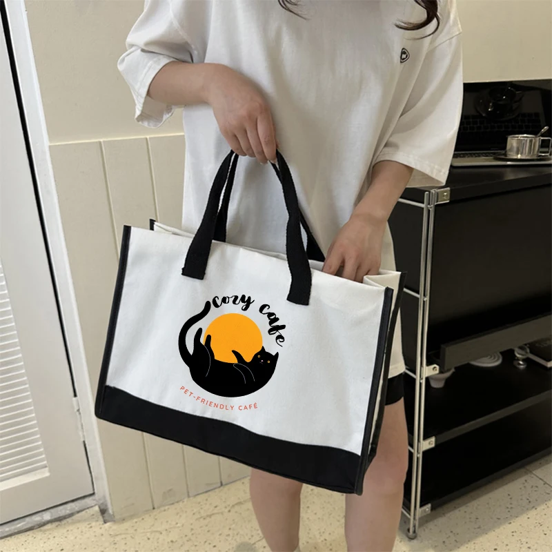 Cute cat manufacturer in stock canvas bag printed design canvas bag tote bag environmentally friendly bag canvas cotton bag