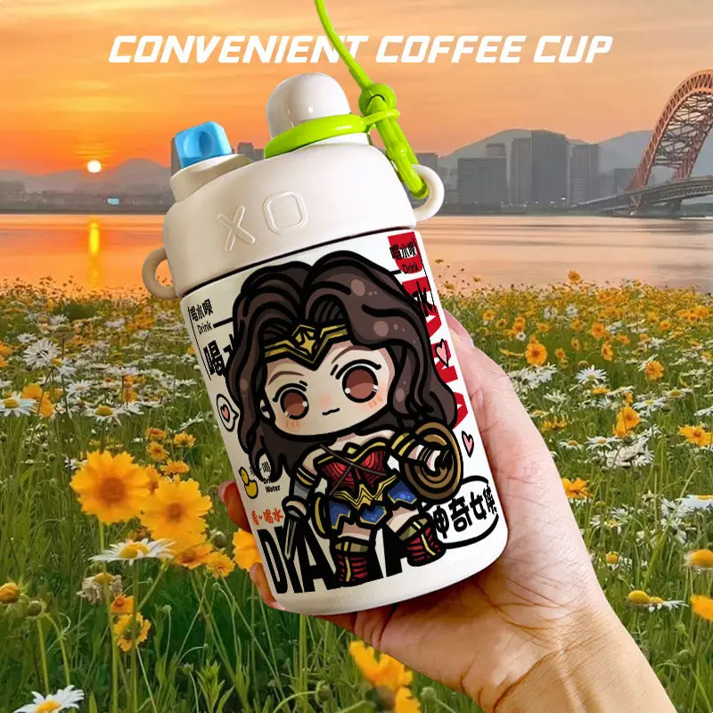 Marvel Comics Wonder Woman Deadpool Cartoon Thermos Cup Large Capacity 316 Stainless Steel Straw Double Drinking Cup for Women