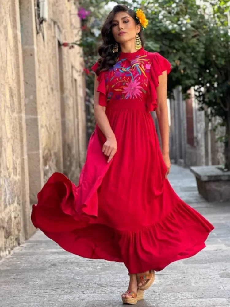 Women Embroidery Pin Up Party Long Maxi Dress 2026 Retro Robe 60s 50s Vintage Rockabilly 1960s 1950s Swing Dress Vestidos