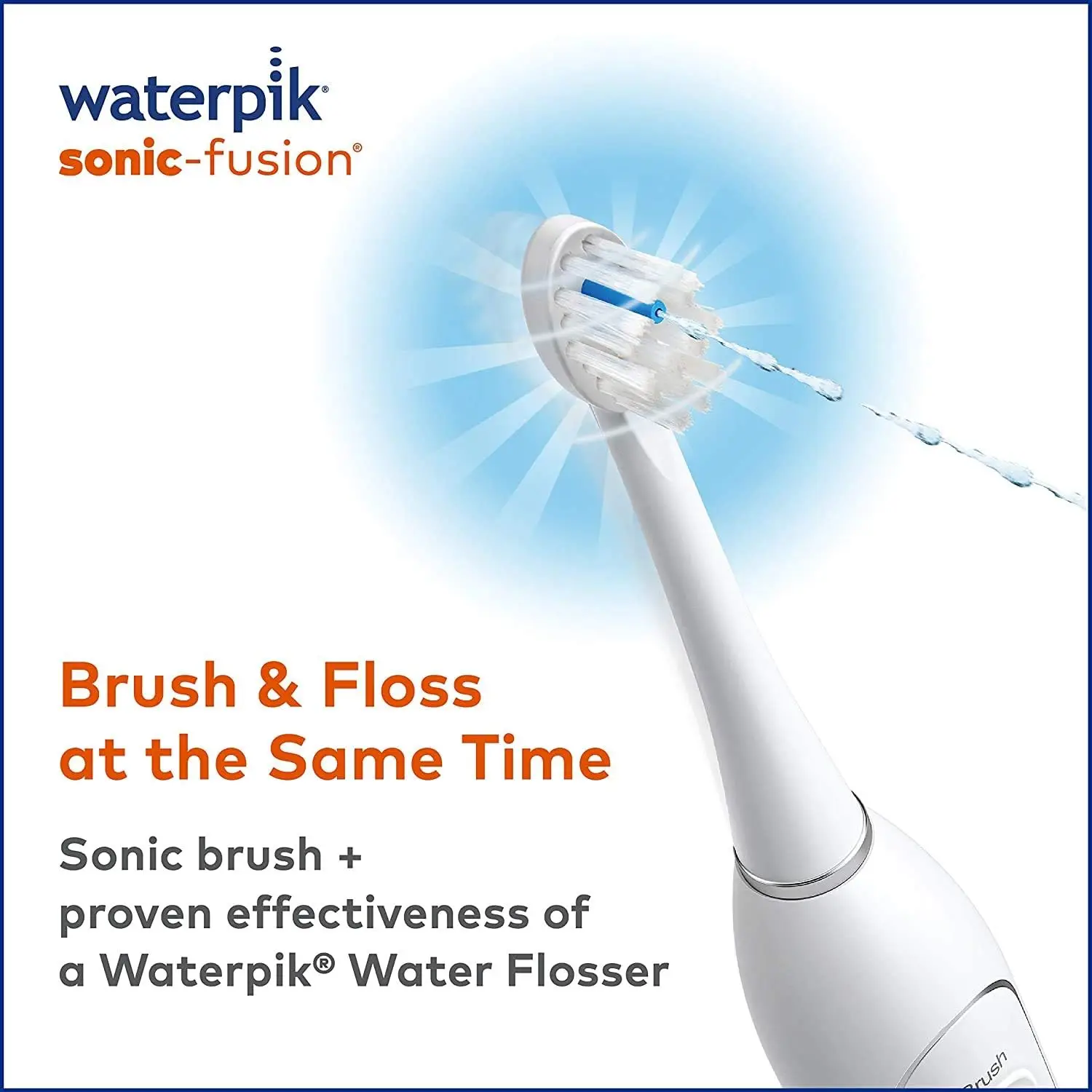 Waterpik White Sonic-Fusion Toothbrush and Heads (Set of 4). Brush and Floss at The Same Time. Removes Plaque and Debris