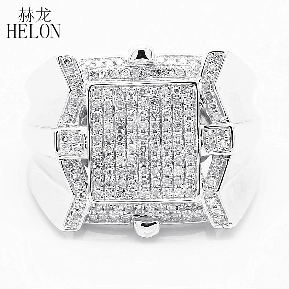 HELON 925 Sterling Silver Lab Grown Moissanite Diamond Men Ring Band Fine Jewelry Man Band Stylish Party Glamorous Wedding Ring