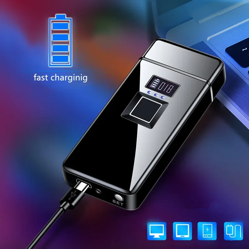 New Real Fingerprint Recognition Electronic Usb Recharge Sense Touch Electric Arc Display Power Lighter For Friends Gift