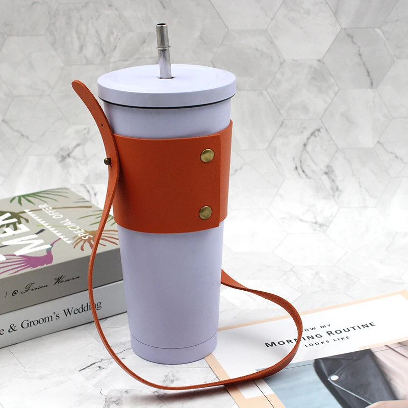 1 PCS leather tea milk drink cup bag,warter Bottle Holder For Travel,hot or iced coffee sleeve holder,drink carrier with strap