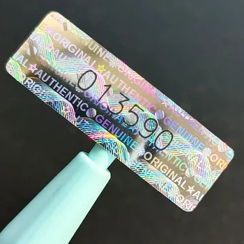 Holografische veiligheidsafdichtingssticker, garantie ongeldig etiketten met uniek serienummer, veilig zilver fraudebestendig, 1x3 cm