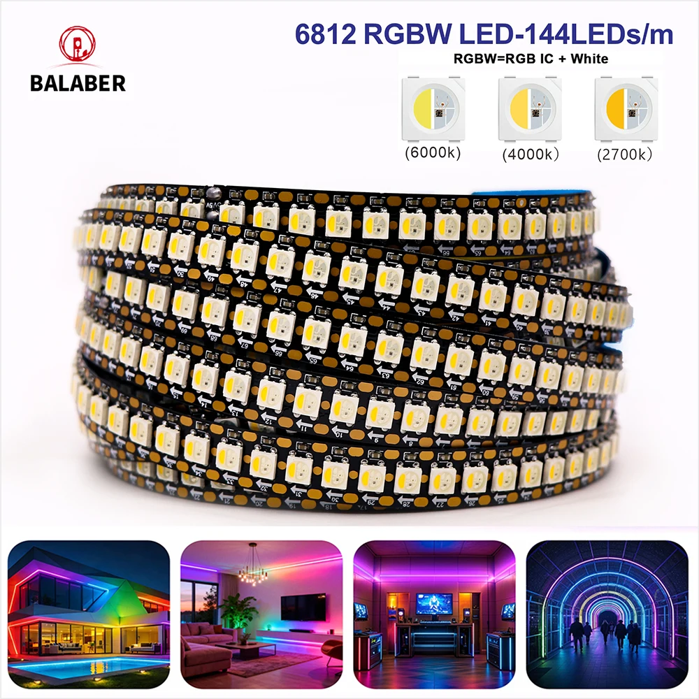 SK6812 RGBCW WW Led Strip Light 4 in 1 Similar WS2812B 144 LEDs Individual Addressable RGBWW Led Lights 1M 2M 5V 12V IP30 65 67