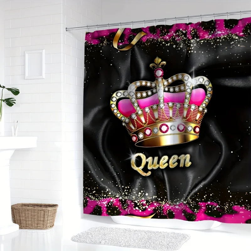 YWJHUI Queen Diamond Crown Digital Print Shower Curtain, Water-Resistant Polyester Woven Knit Bath Curtain with Hooks, Machine W