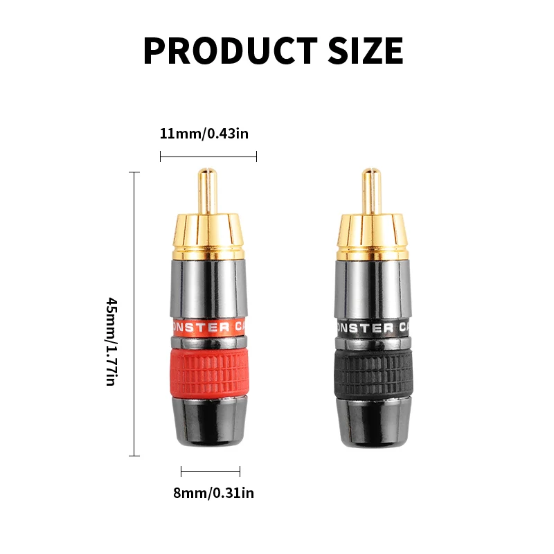 Monster Pure Copper RCA Plug Enthusiast Audio Signal Cable Lotus Connector 50/100 PCS Wholesale