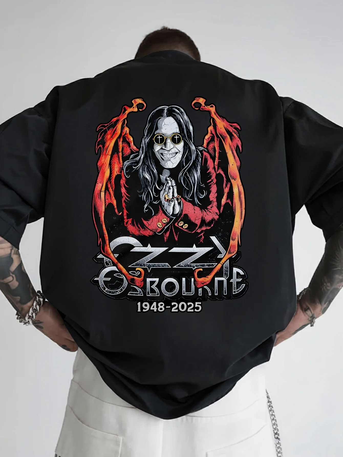 

Men Women Ozzy Osbourne Rock Print T Shirt Black Tops Loose Crewneck Hip-hop Couple Clothes Man T-shirts Casual Short Sleeve